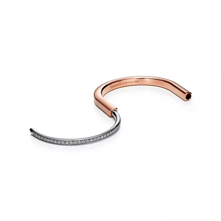 Tiffany Lock:Bangle in Rose and White Gold with Half Pav&eacute; Diamonds, 5