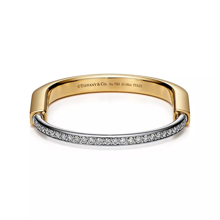 Tiffany Lock:Bangle in Yellow and White Gold with Half Pav&eacute; Diamonds, 4
