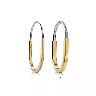 Tiffany Lock:Bangle in Yellow and White Gold with Half Pav&eacute; Diamonds, 7