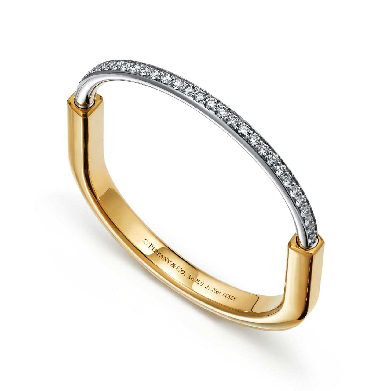 Tiffany Lock:Bangle in Yellow and White Gold with Half Pavé Diamonds image number 3