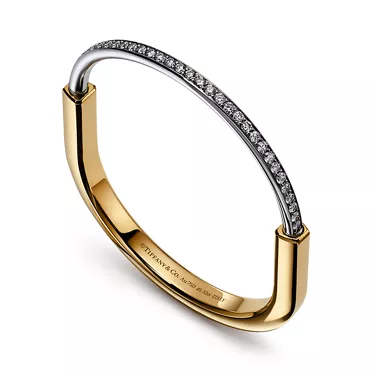 Tiffany Lock:Bangle in Yellow and White Gold with Half Pav&eacute; Diamonds, 3