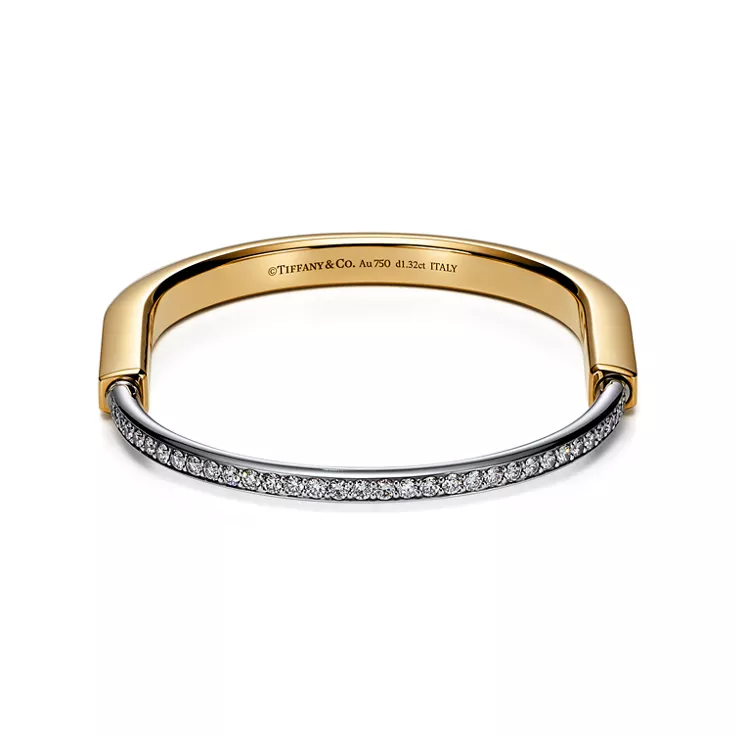 Tiffany Lock:Bangle in Yellow and White Gold with Half Pav&eacute; Diamonds, 4