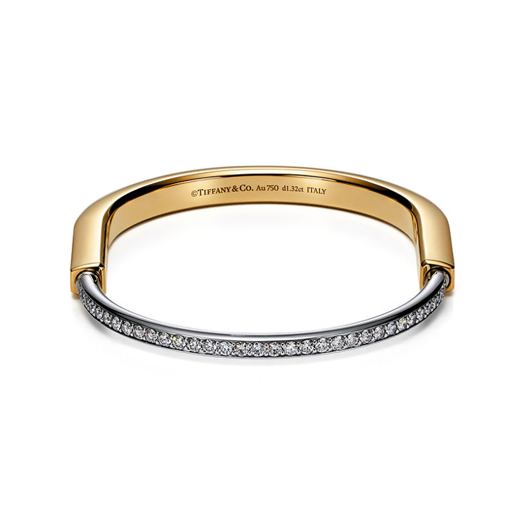 Tiffany Lock:Bangle in Yellow and White Gold with Half Pavé Diamonds image number 5