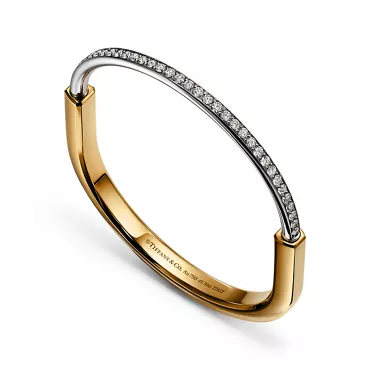 Tiffany Lock:Bangle in Yellow and White Gold with Half Pav&eacute; Diamonds, 3