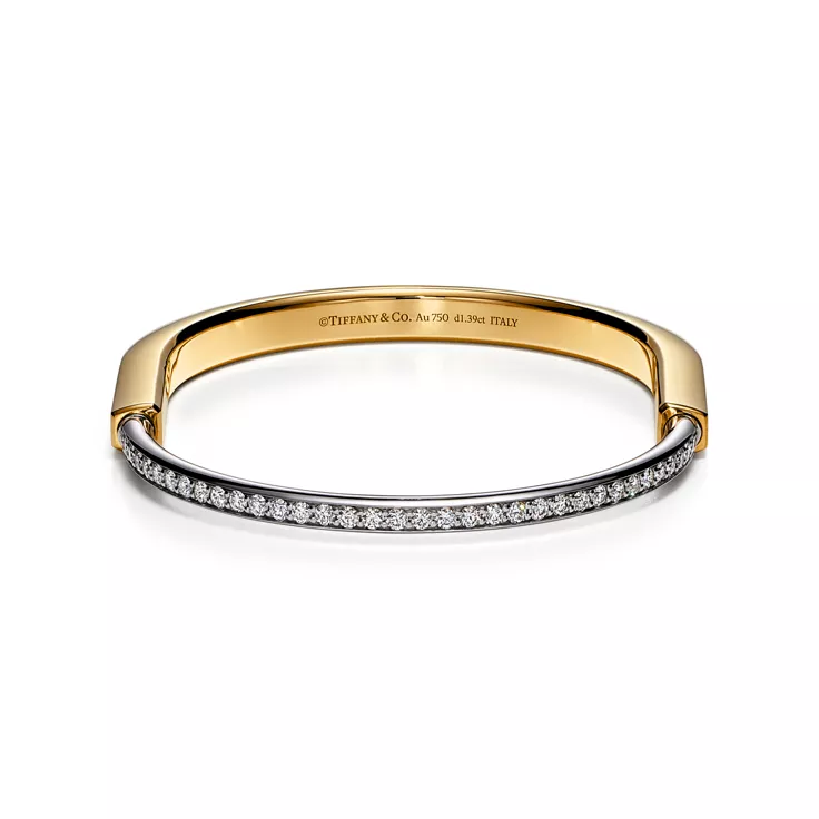 Tiffany Lock:Bangle in Yellow and White Gold with Half Pav&eacute; Diamonds, 4