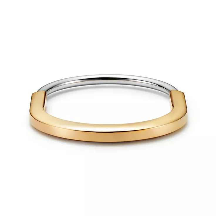 Tiffany Lock:Bangle in Yellow and White Gold with Half Pav&eacute; Diamonds, 5