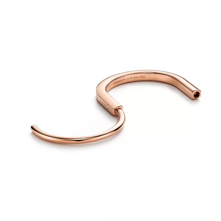 Tiffany Lock:Bangle in Rose Gold with Diamond Accents, 5