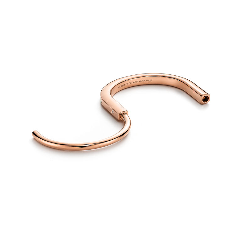 Tiffany Lock:Bracelet jonc en or rose 18 carats accentué de diamants numéro dimage {1}