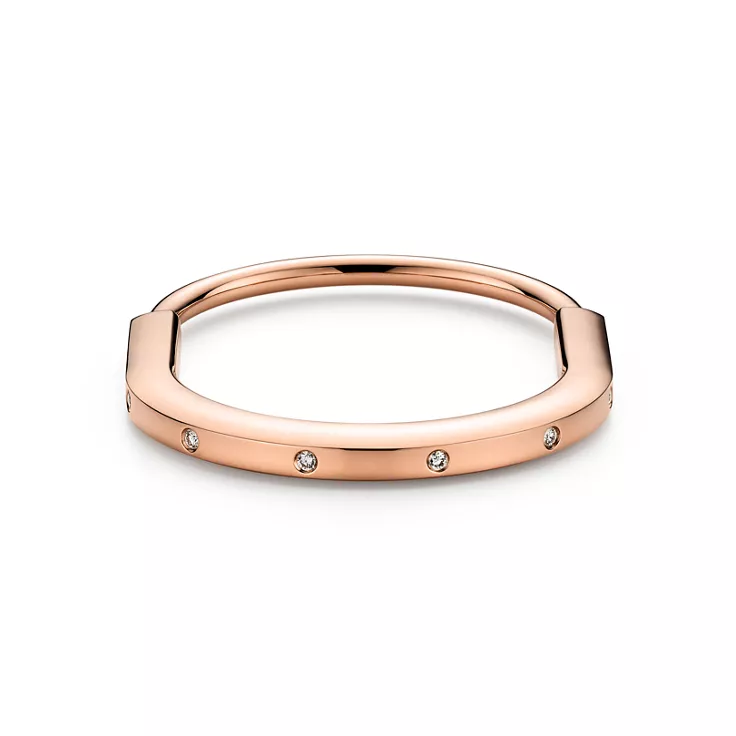 Tiffany Lock:Bangle in Rose Gold with Diamond Accents, 4