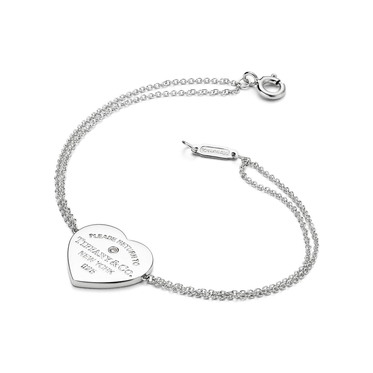 Return to Tiffany™:Bracelet double chaîne Cœur en argent 925 millièmes et diamant. Small. numéro dimage {1}