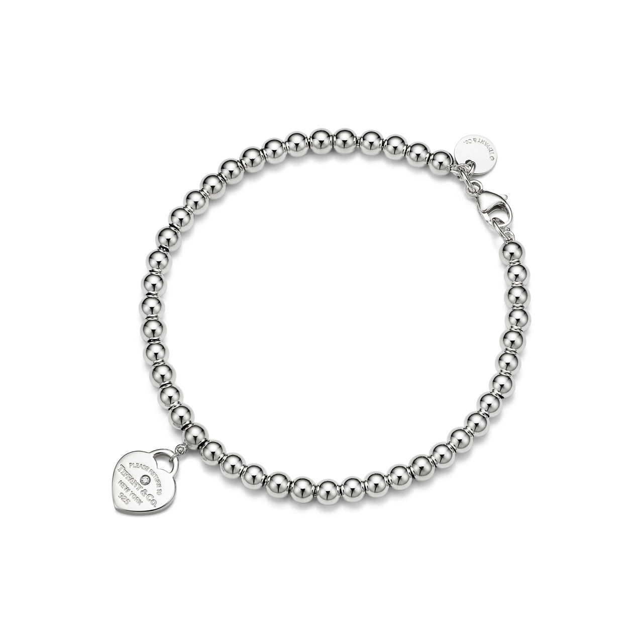 Return to Tiffany™:Red Mini Heart Bead Bracelet in Silver with a Diamond, 4 mm image number 3