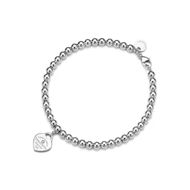 Return to Tiffany™:Kugelarmband mit rotem Mini-Herzanhänger in Silber mit einem Diamanten, 4 mm, 3