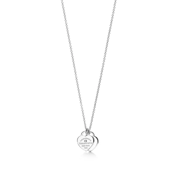 Heart Tag Pendant in Sterling Silver with a Diamond, Mini