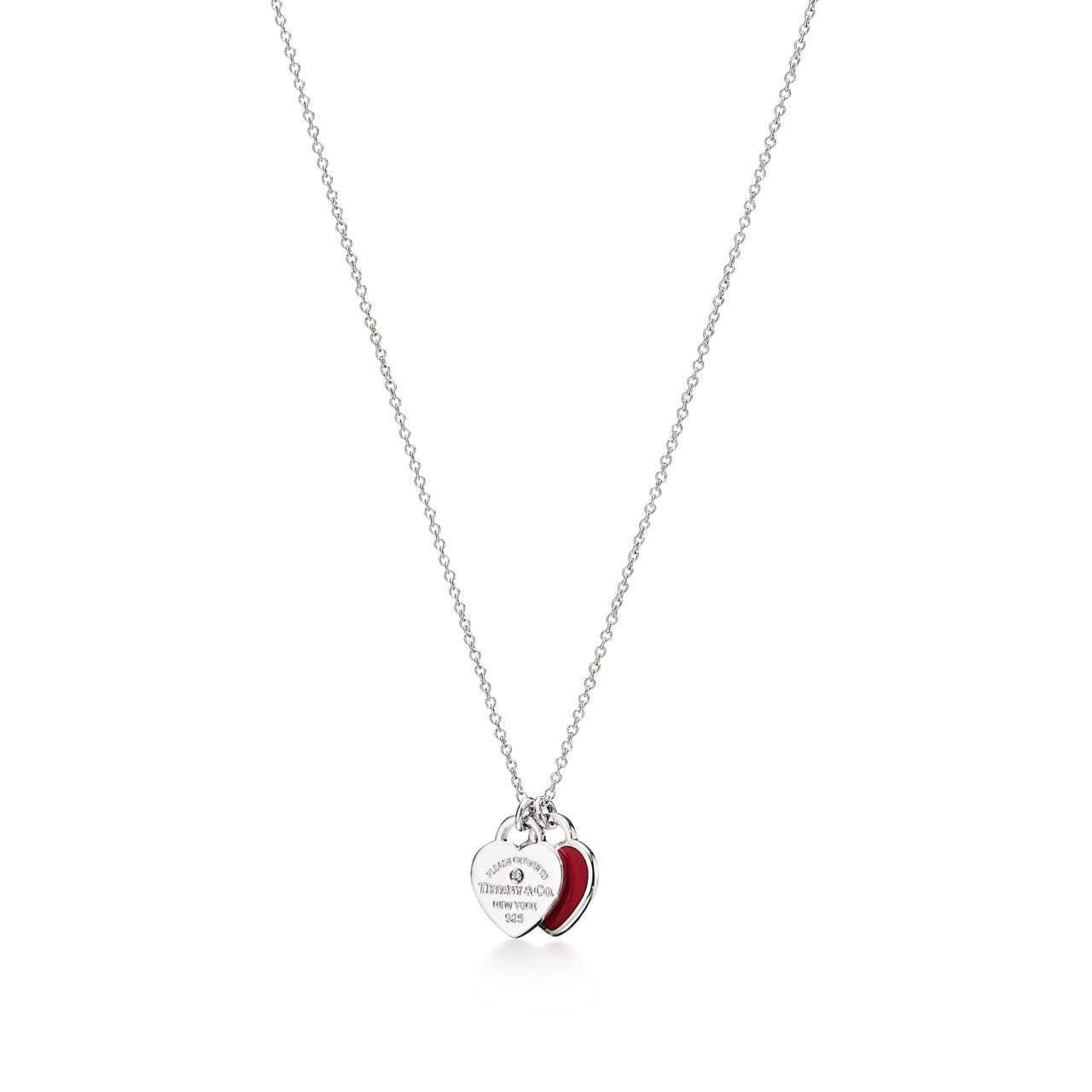 Return to Tiffany™:Red Double Heart Tag Pendant in Silver with a Diamond, Mini image number 0