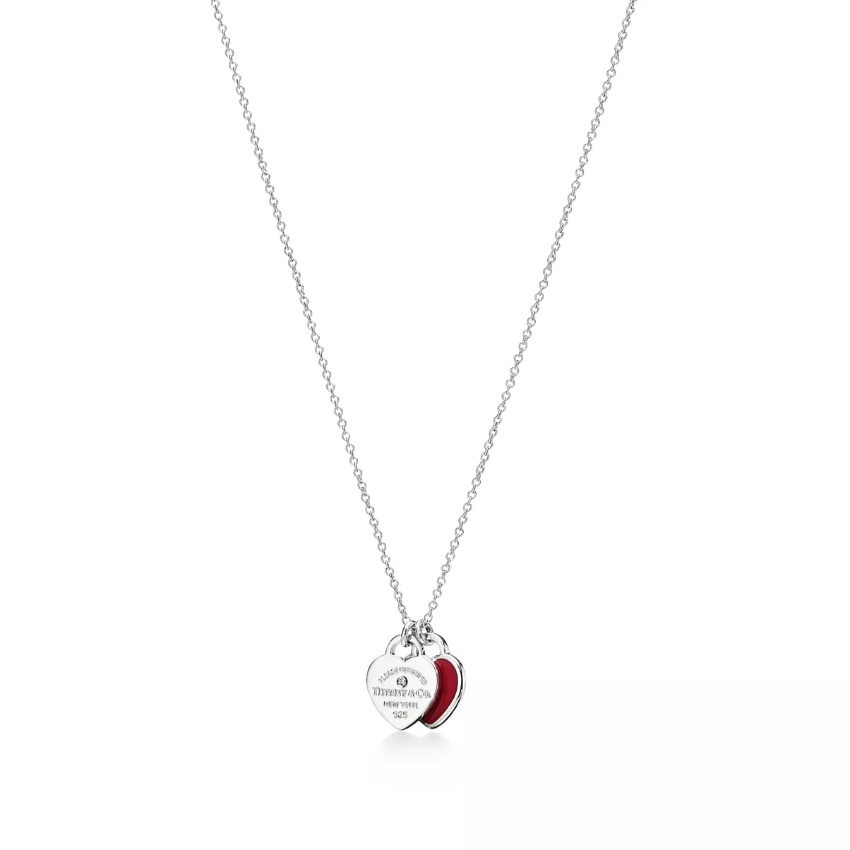 Pendente Double Heart Tag rosso in argento con diamante, mini