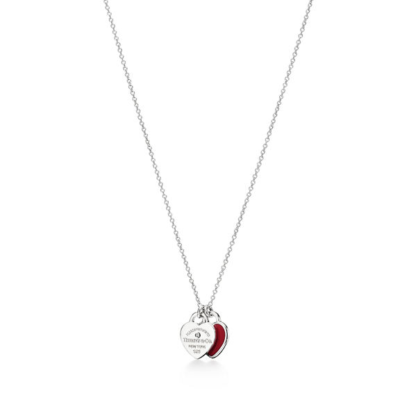 Return to Tiffany™:Red Double Heart Tag Pendant in Silver with a Diamond, Mini