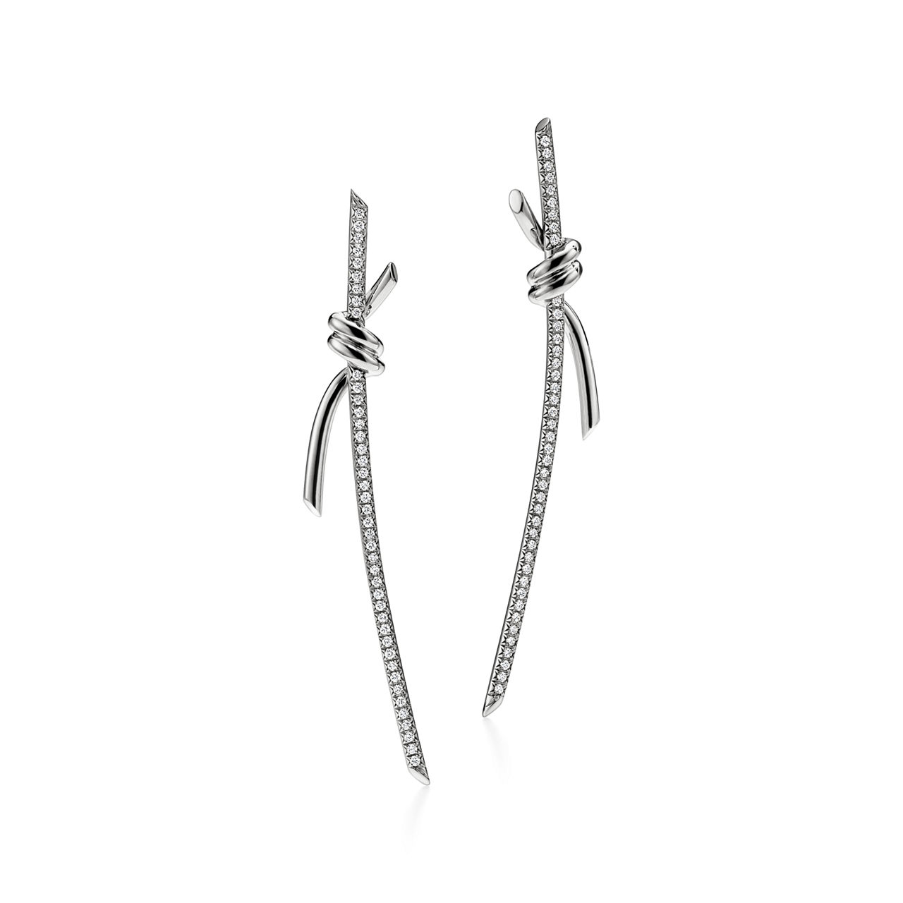 Tiffany Knot:Drop Earrings in White Gold with Diamonds image number 0