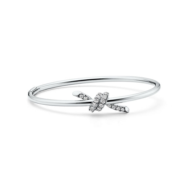 Tiffany Knot:Wire Bangle in White Gold with Diamonds