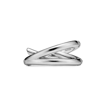 Tiffany Knot:Double Row Ring in White Gold with Diamonds, 3