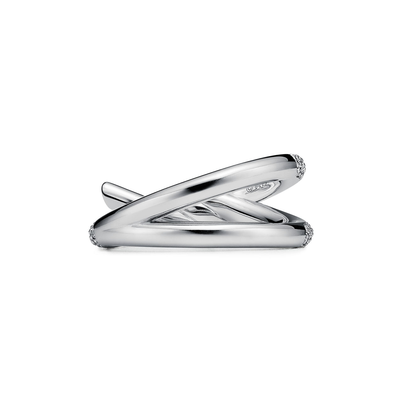 Tiffany Knot:Double Row Ring in White Gold with Diamonds image number 3