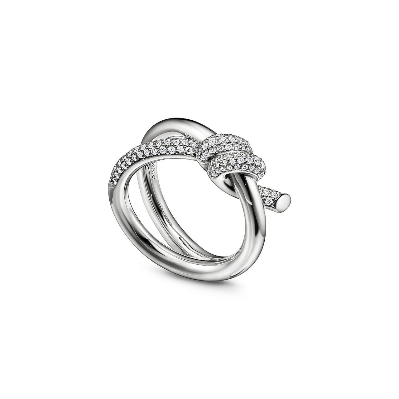 Tiffany Knot:Double Row Ring in White Gold with Diamonds image number 3