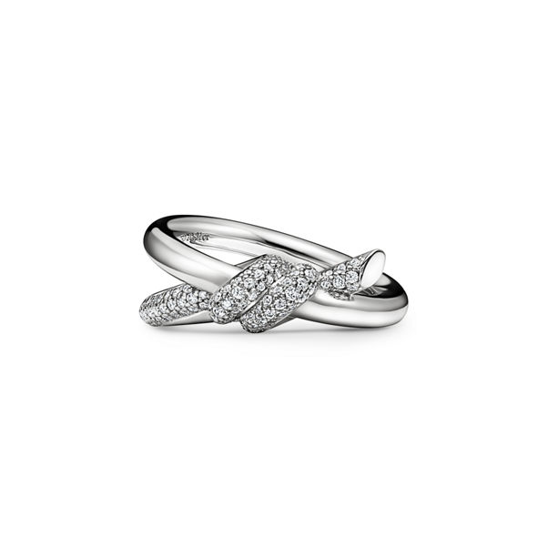 Tiffany Knot:Double Row Ring in White Gold with Diamonds