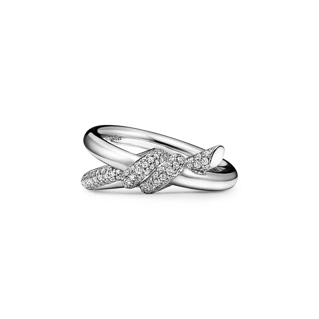 Tiffany Knot:Double Row Ring in White Gold with Diamonds image number 0