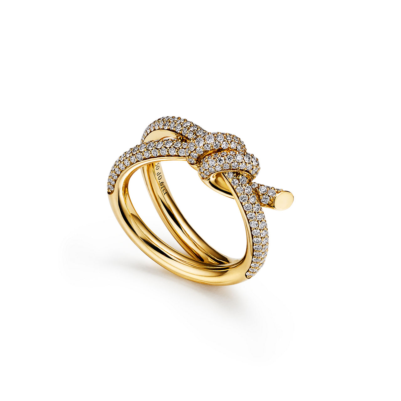 Tiffany Knot:Double Row Ring in Yellow Gold with Diamonds