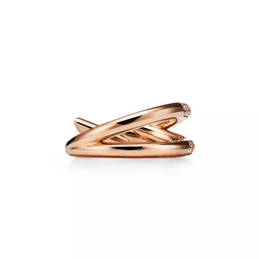 Tiffany Knot:Double Row Ring in Rose Gold with Diamonds, 3