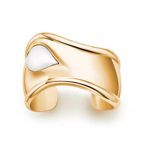 Kleiner Bone Cuff in 18 Karat Gold mit weißer Jade