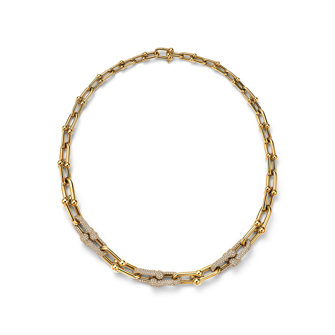 Tiffany HardWear:Gliederhalskette in abgestuftem Design in Gelbgold mit Pavé-Diamanten Bildnummer 2