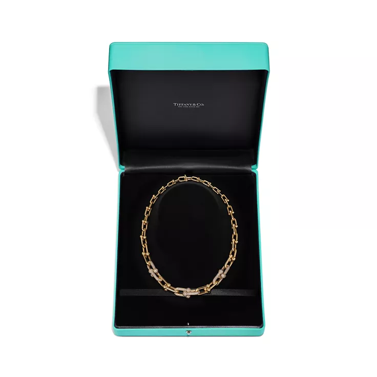 Tiffany HardWear:Graduated Link Necklace in Yellow Gold with Pavé Diamonds, 4
