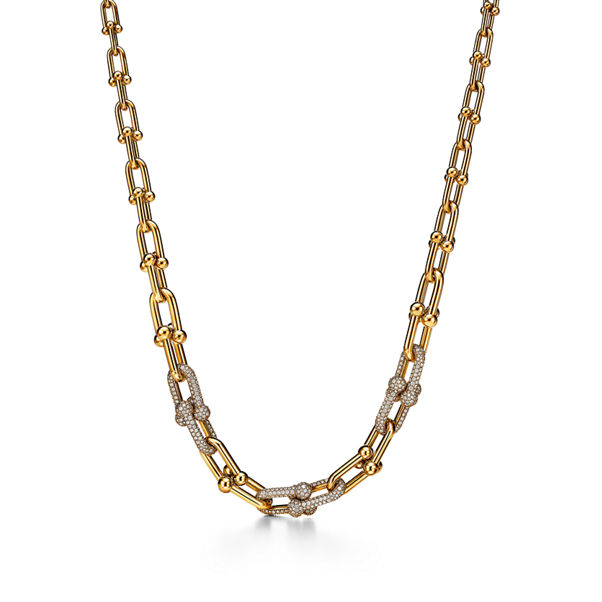 Tiffany HardWear:Gliederhalskette in abgestuftem Design in Gelbgold mit Pavé-Diamanten