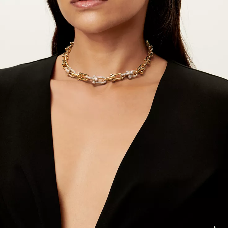 Tiffany HardWear:Graduated Link Necklace in Yellow Gold with Pavé Diamonds, 1