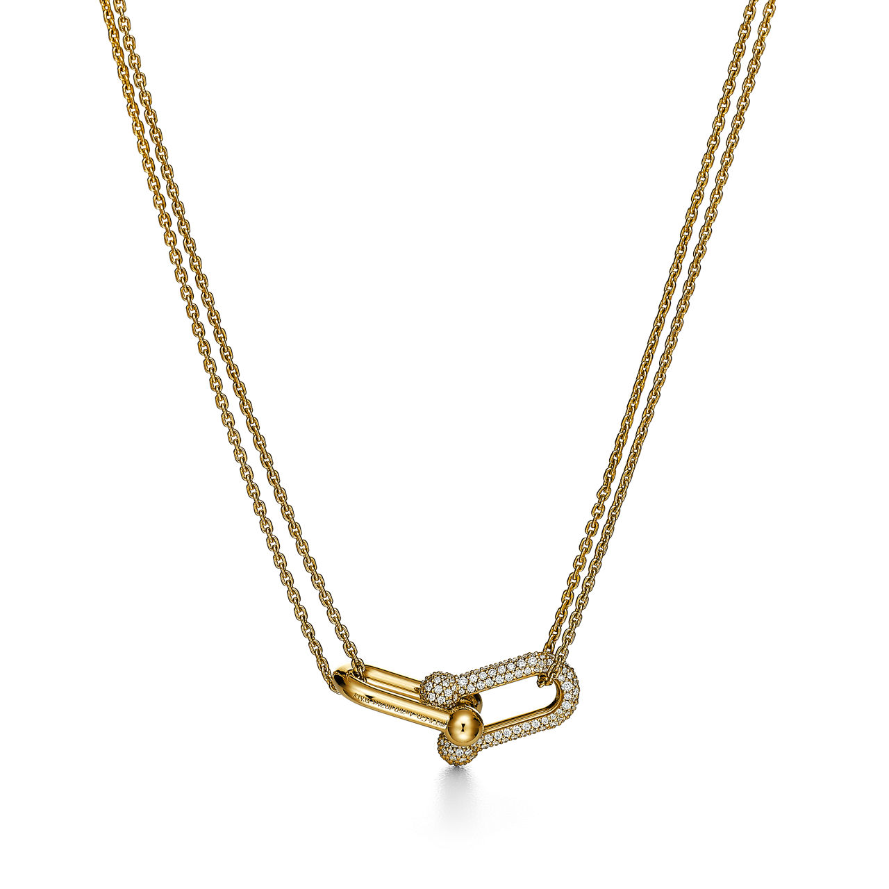 Tiffany HardWear:Large Double Link Pendant in Yellow Gold with Pavé Diamonds image number 2