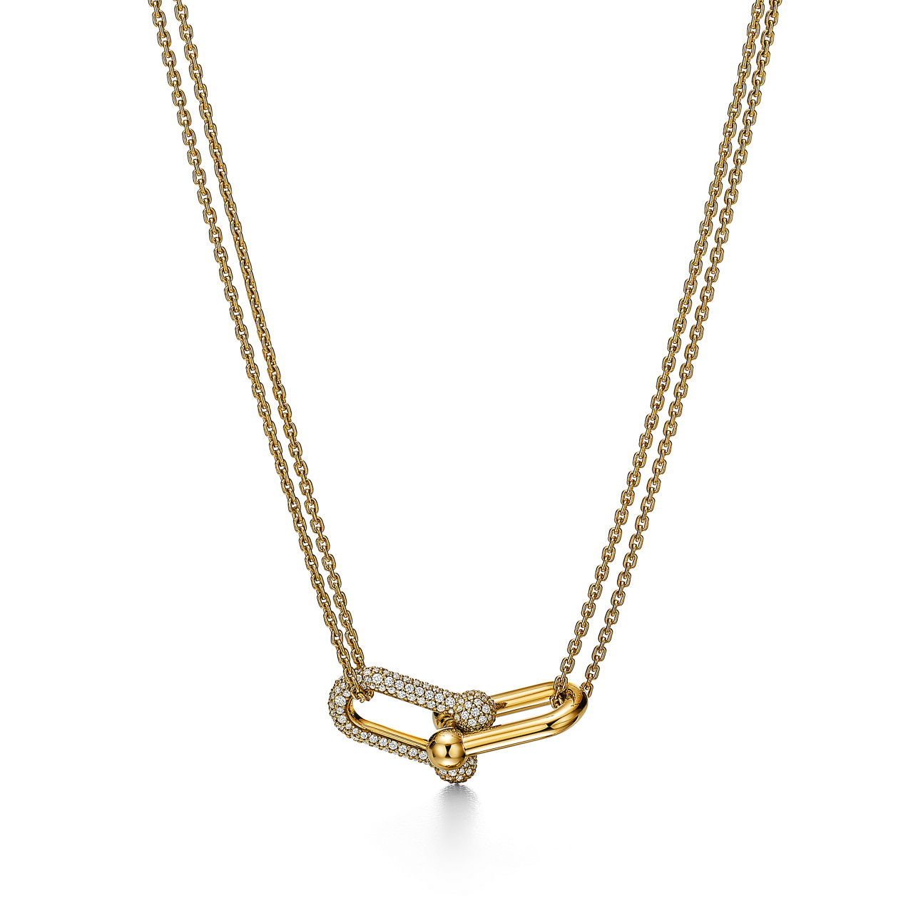 Tiffany HardWear:Doppelter Gliederanhänger, große Glieder in Gelbgold mit Pavé-Diamanten Bildnummer 0