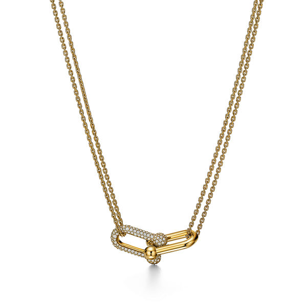 Tiffany HardWear:Large Double Link Pendant in Yellow Gold with Pavé Diamonds