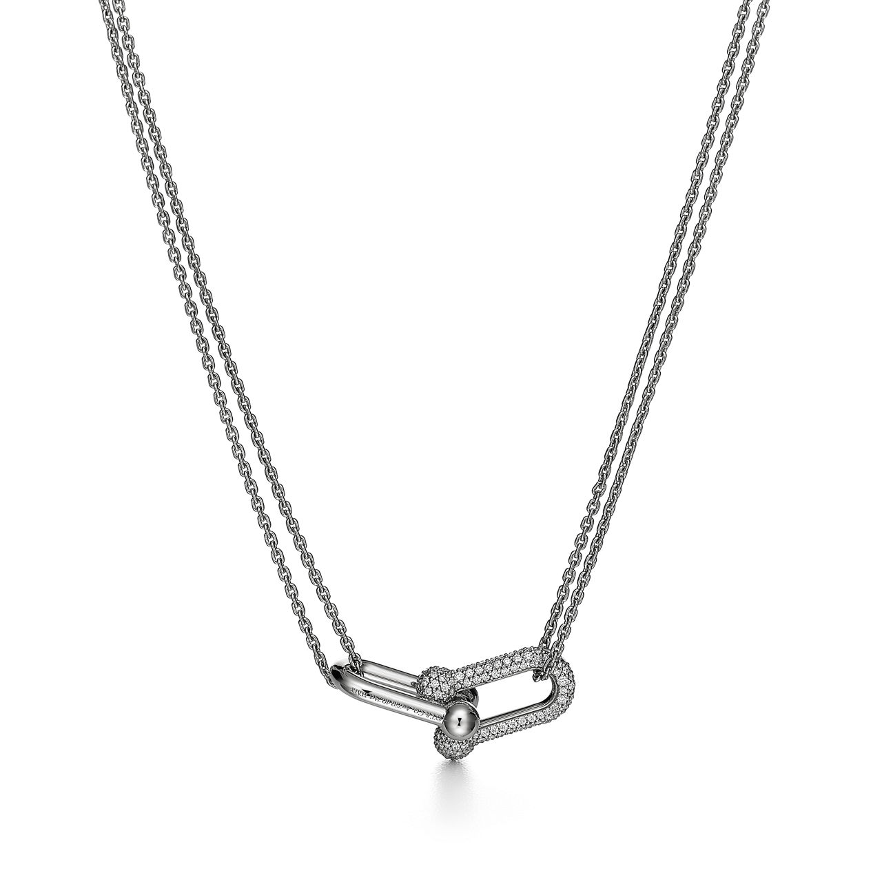 Tiffany HardWear:Large Double Link Pendant in White Gold with Pavé Diamonds image number 2