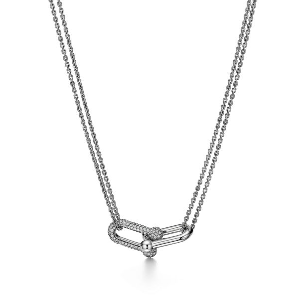 Tiffany HardWear:Large Double Link Pendant in White Gold with Pavé Diamonds