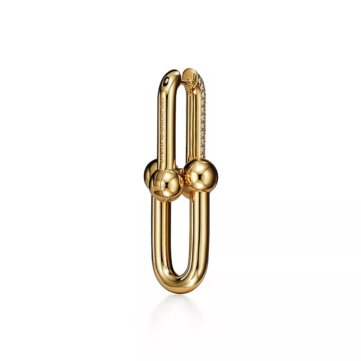 Tiffany HardWear:Large Link Earrings in Yellow Gold with Pavé Diamonds, 4