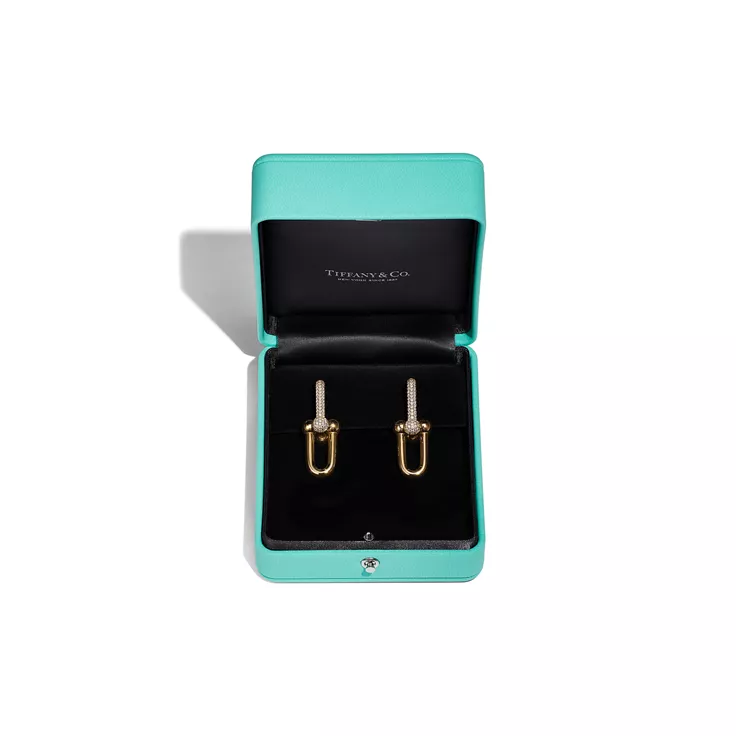 Tiffany HardWear:Large Link Earrings in Yellow Gold with Pavé Diamonds, 5