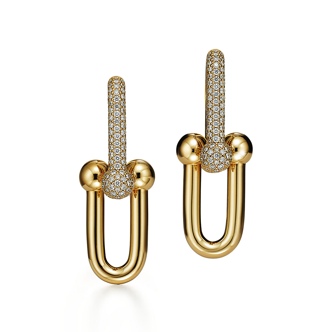 Tiffany HardWear:Large Link Earrings in Yellow Gold with Pavé Diamonds image number 0