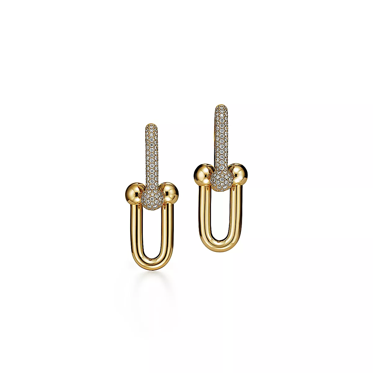 Tiffany HardWear Earrings 18K 옐로우 골드 라운드 브릴리언트 다이아몬드 One Scale