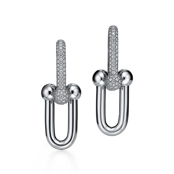 Tiffany HardWear:Large Link Earrings in White Gold with Pavé Diamonds