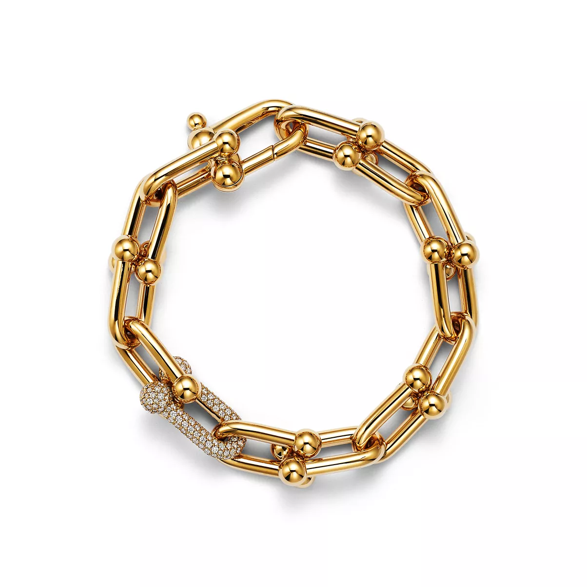 Armband mit gro&szlig;en Gliedern in Gelbgold mit Diamanten