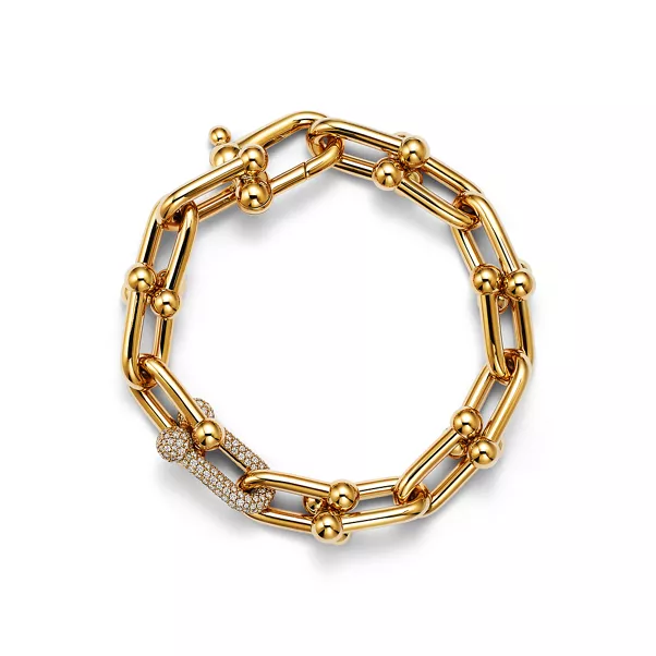 Bracelet à gros maillons en or jaune 18 carats avec diamants