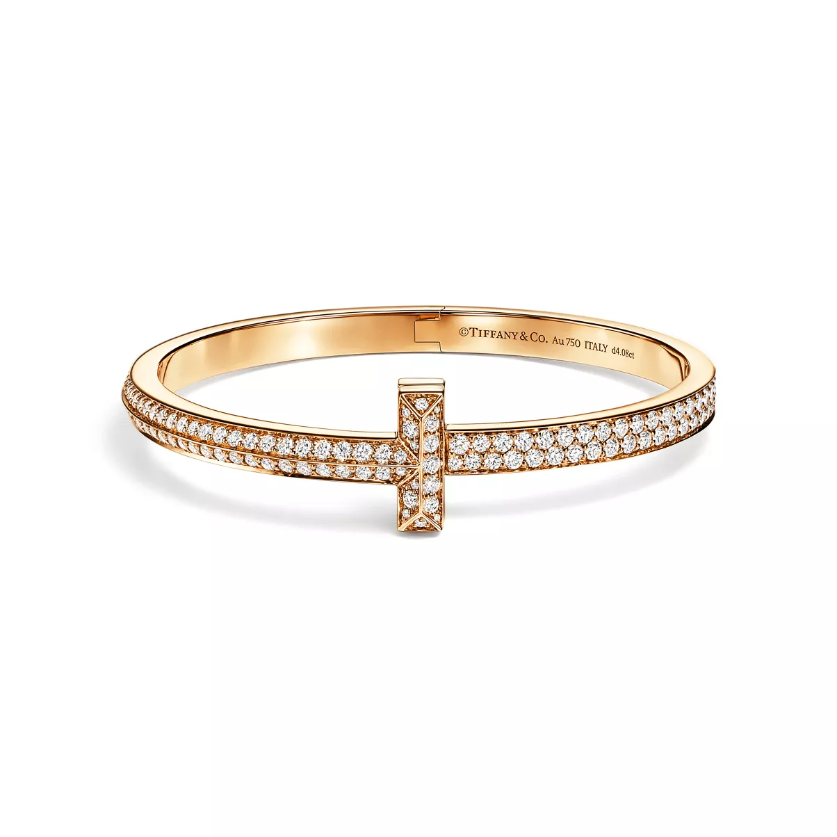 T1 Wide Diamond Hinged Bangle in Yellow Gold