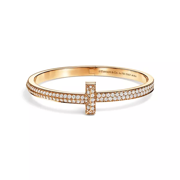T1 Wide Diamond Hinged Bangle in Yellow Gold
