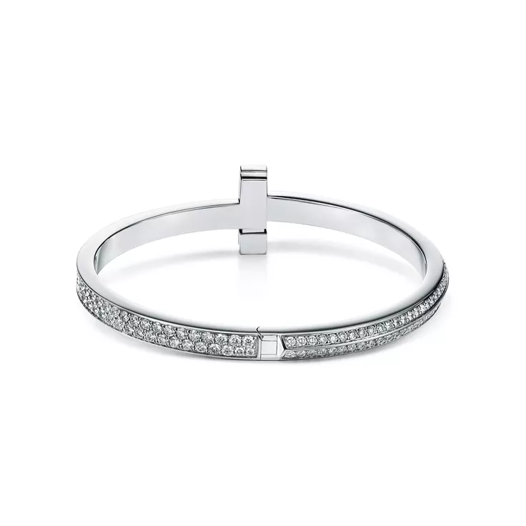 Tiffany T:T1 Wide Diamond Hinged Bangle in White Gold, 4
