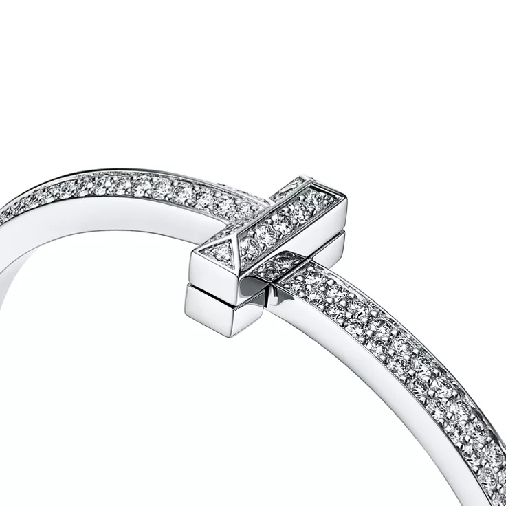 Tiffany T:T1 Wide Diamond Hinged Bangle in White Gold, 5